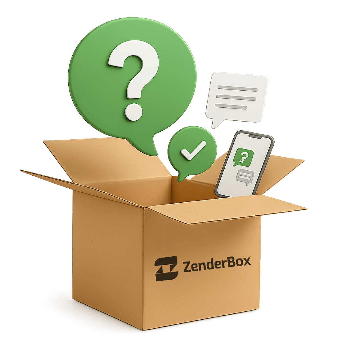 Cabecera de una caja con muchas interrogaciones